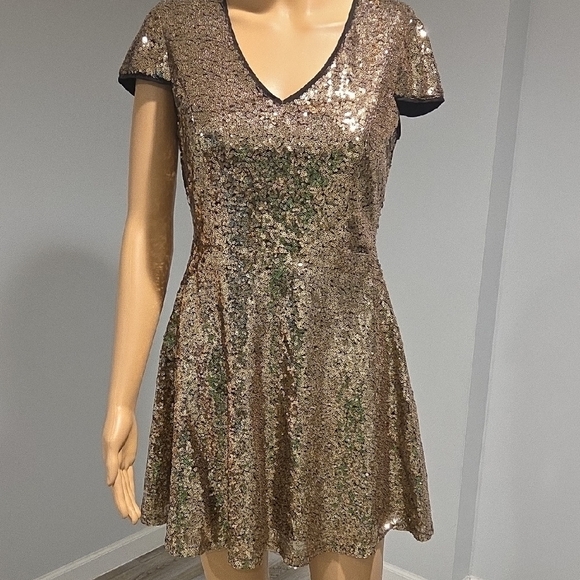 Lulu's Gold Sequin Cocktail Mini Dress - Picture 3 of 10